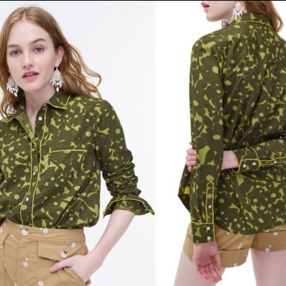 J. Crew Green Button-up Shirt in Camo Flowers